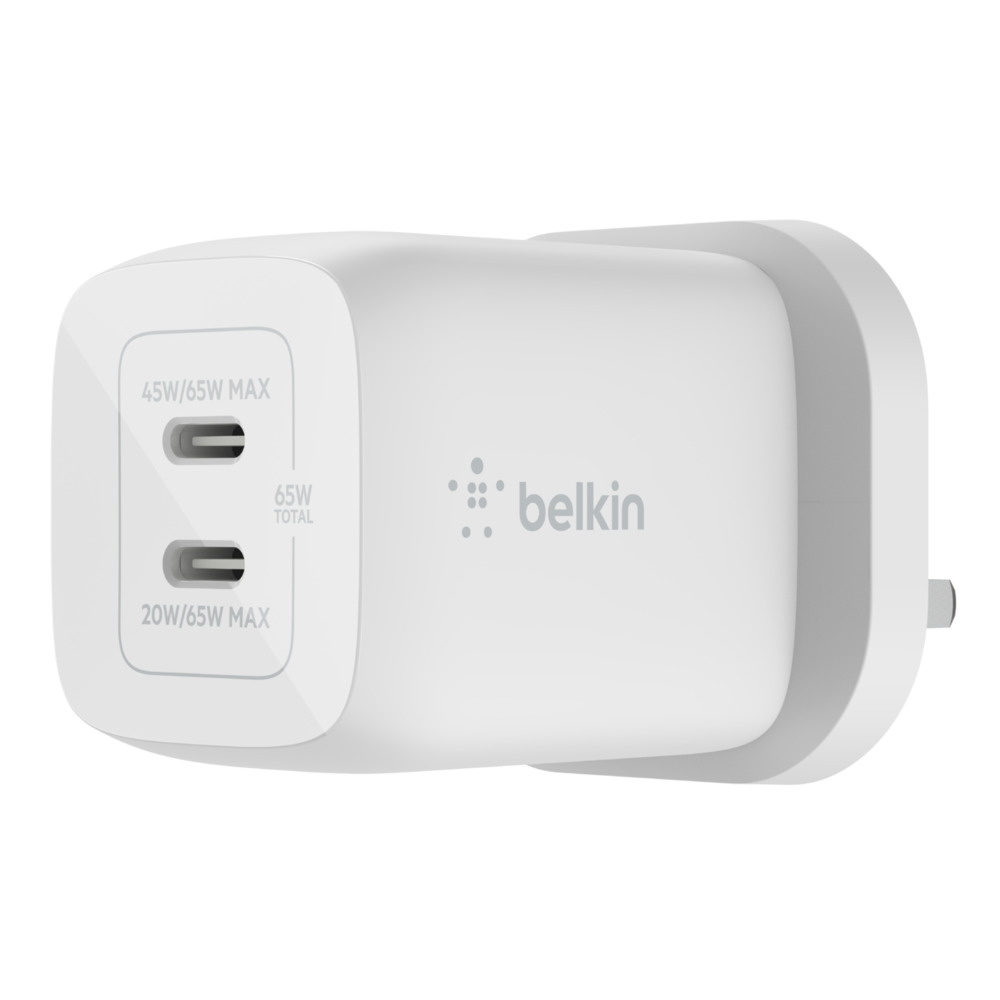 BELKIN 65W DUAL USB-C GAN WALL CHARGER W/PPS WHITE