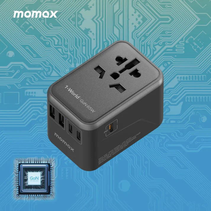 MOMAX 1-World 65W GaN 方便式旅行插座 UA8 (黑色)