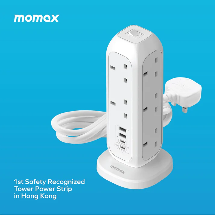 MOMAX OnePlug PD20W 11位排插+4位快充USB拖板 WH