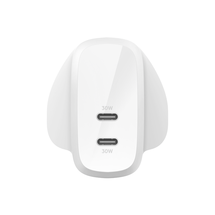 BELKIN DUAL 30W USB-C WALL CHARGER PD 60W PPS WHITE
