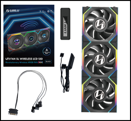 LIAN LI 120MM UNI FAN 12SL LCD WIRELESS BLACK (3PACK)