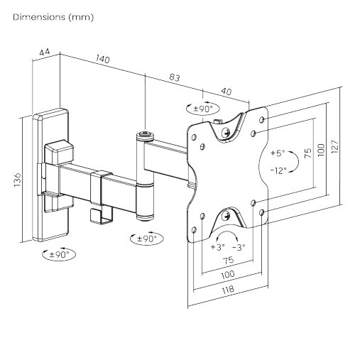 BRATECK ECONOMY STEEL FULL-MOTION TV WALL MOUNT BLACK